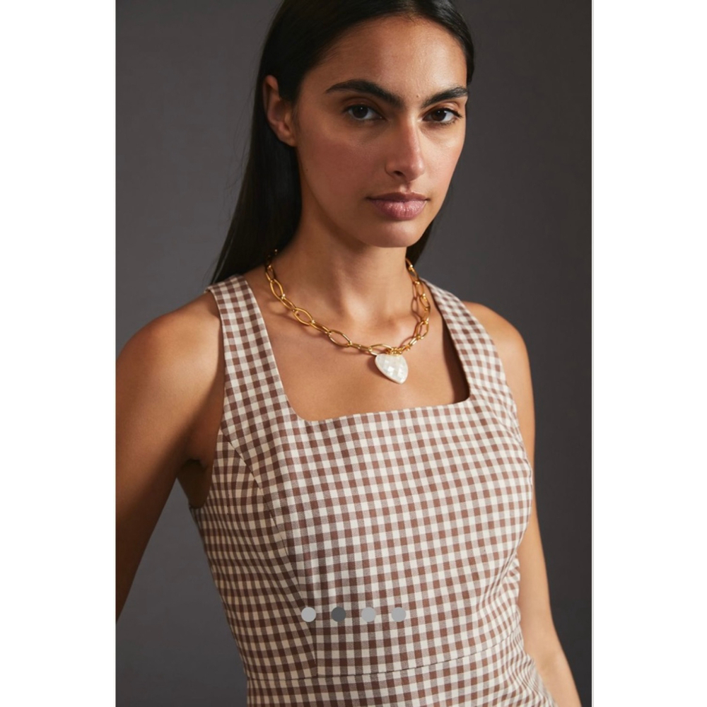 Favorite Daughter Anthropologie The Break Up Mini Dress Size 10 Gingham Brown - Picture 3 of 9